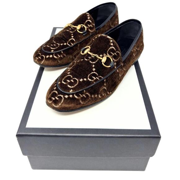 Gucci Loafers GG Logo Chocolate Brown Supreme Jordaan Gold Horsebit Shoes EU36 - Picture 2 of 11